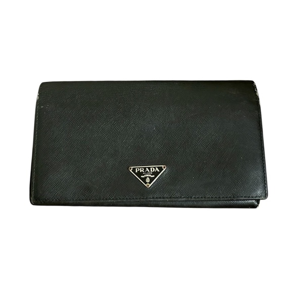 Authentic Prada Large Saffiano Leather Long Flap Large Wallet Black - Picture 11 of 15